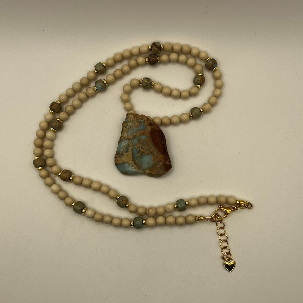 Jasper Aqua Terra Jasper Large Pendant 30 inch Necklace Handmade New